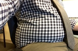 mercurytyphoon:  broaderstrokes:  Tummy Tuesday: unavoidable after a late lunch in a tight gingham shirt.  Gingham just won ten points in my book. Woof.