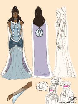 michigopyon:  Dress design by me! Ok so my headcanon: There’s a fancy gala being held during the festival, and Unalaq’s family is the guest of honor (y’know, being royalty and all pft). The Krew is surprised that Korra, the Avatar, isn’t the guest