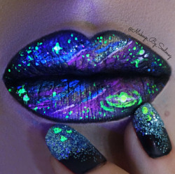nailpornography:  glow in the dark galaxy lips &amp; nails 