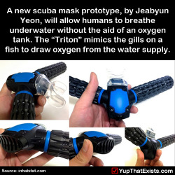bittersweetnsours:too-cool-for-facebook:yup-that-exists:A new scuba diving mask prototype, by Jeabyun Yeon, will allow humans to breathe underwater without the aid of an oxygen tank…And thus, we become one step closer to the Pokemon world It’s THE