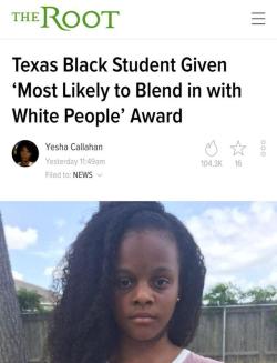 black-to-the-bones:   Just days after a student received an award stating she was most likely to be a terrorist, another student was given an equally offensive award at the same school.     Sydney Caesar, a student at Anthony Aguirre Junior High School