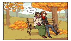 thebibliosphere:  felren13:   yoccu:  going for a walk in the park is a nice date idea and all, but no amount of layers beats a thick coat of fur when it’s cold. one-shot strip for Part of the Pack, a story im working on with nocturnalvisionary featuring