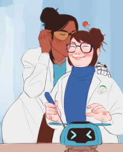 mujotan:kissing your girlfriend while she’s working is probably advised against when it comes to lab safety… some symmetra/mei in the lab for @agenthill​ for the @owfemslashexchange​!