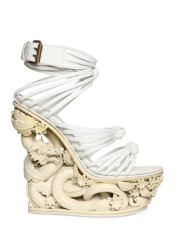 shoeintoxication:  Delectable Detail…  Emilio Pucci Sculpted Dragons and Flowers Wedge Sandals 