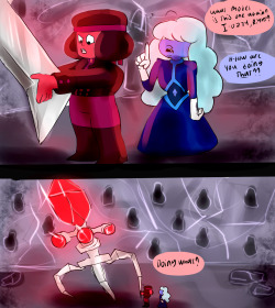 elasticitymudflap:  jen-iii:  More for elasticitymudflap‘s Homeworld!au, this time Sapphire discovers that even though her partner is also tiny, she’s mighty  OH MY GOD I DIDNT SEE THIS EARLIER I LUV IT  hehe X3