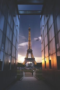 visualechoess:  Sunset on the Eiffel tower in Paris by: PUNTO Studio foto