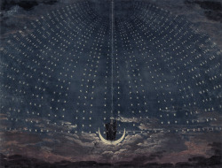 Iconic historical stage designs for The Queen of the Night sequence from Mozart’s “Magic Flute” - the first image by Karl Friedrich Schinkel in 1815, the second by Simon Quaglio in 1818 (x)