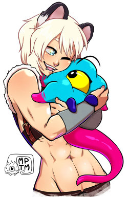 bnfworld:    Sylvi wrangles herself a most adorable tentacle monster. That monster is of course Rara, who belongs to @http://mypettentaclemonster.tumblr.com/  Interested in animal girls, RP and worldbuilding? Come check out http://www.bnfworld.com/ for
