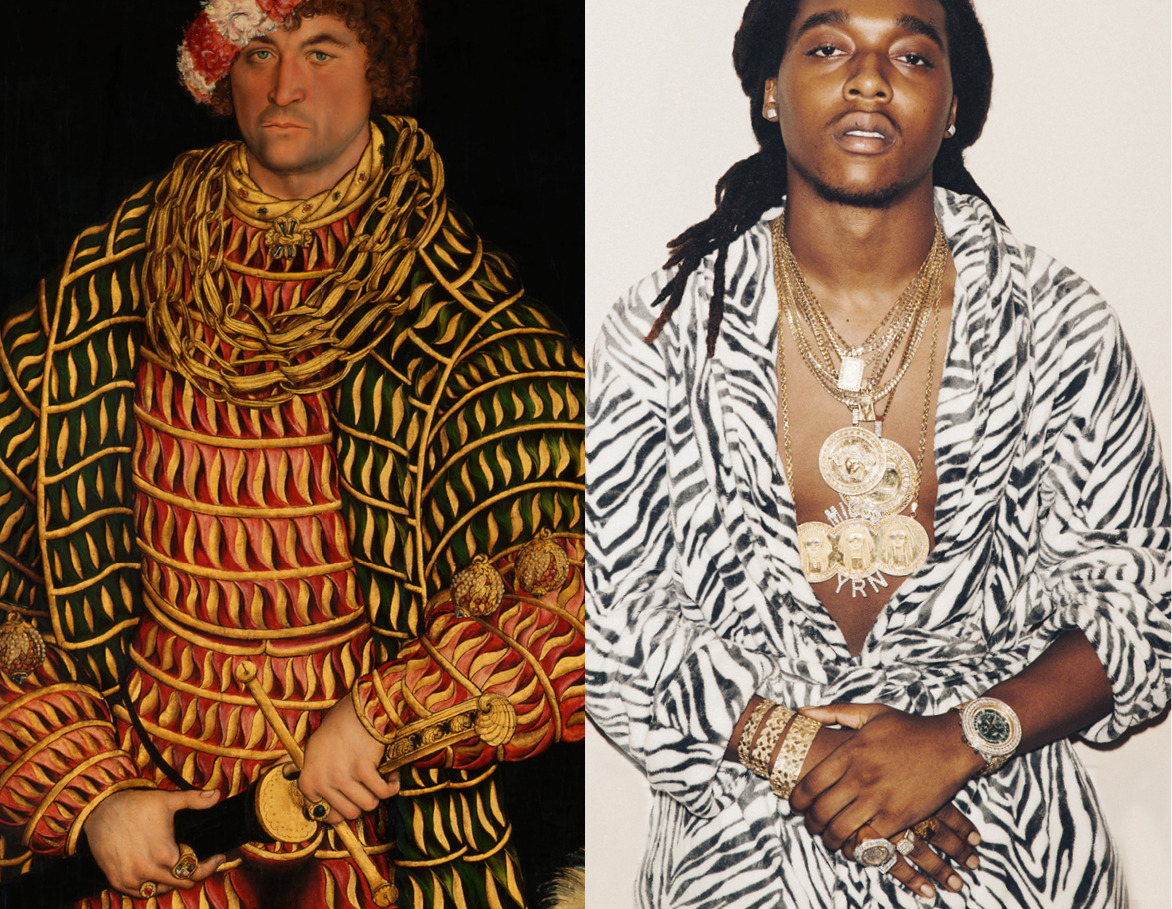  Portrait of Henry the Pious, Duke of Saxony by Lucas Cranach  - 1514 / Right: Takeoff from Migos (thanks nightjuiceshop)