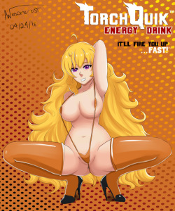 awesome-est-art: Yang: Torch Quik Ad   NOW ON SALE! TORCH QUIK ENERGY DRINKS! New drawing! Really had a rough patch for drawing, and thanks to a friend, I got back into it and did this Yang pic very quick. Wanted to draw Yang with a slinkini, and for
