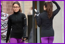 nude-celebz:  Vanessa Hudgens… slight pokies,slight camel toe and extremely cute ass in purple tights ;&gt;  Fucking gorgeous