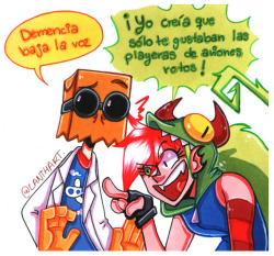 mimiyummy:  lanthart:  lanthart: A comic? My kinda headcannon. The traduction is in the captions(?) Una especie de cómic? No sé, me cuesta mucho dibujar a Demencia. Debería irme a dormir.  You don’t understand what’s going on, and can’t read