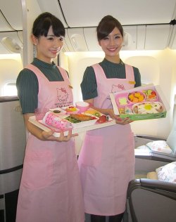 pastelm00n:  On Wednesday, EVA Air’s “Hello Kitty Hand-in-Hand” jet — a 312-seat Boeing 777 tricked out in the most Kitty-tastic fashion imaginable — touched down at LAX for the first time. Yahoo Travel got a chance to peek inside this magical