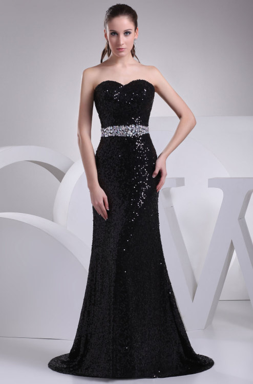 Black long sequin prom dress