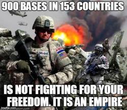america-wakiewakie:  “According to the Pentagon, there are approximately 865 US military bases abroad—over 1,000 if new bases in Iraq and Afghanistan are included. The cost? 贆 billion annually—and that doesn’t include the costs of the Iraq