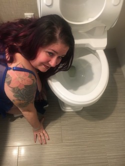 ideas4drmgirl69: For Crystal it is another day, and another toilet to kiss, lick and clean after I use it.  Just look at how pleased this slut slave is to be exposed as a toilet whore.  