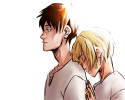 strawberry-moustache:  I have seen some seriously cute fan art of Eren and Armin and I completely fell in love with these two as a some-kind-of-couple. 