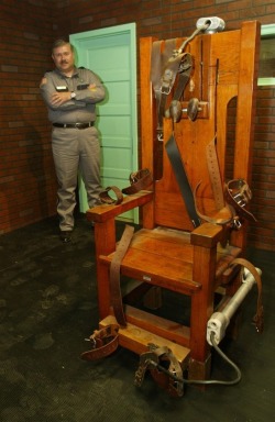crime-time:  The now-retired “Old Sparky&quot; electric chair on exhibit at the Texas Prison Museum in Huntsville. Ted Bundy is among 240 inmates executed in Florida’s electric chair since 1924.  They should bring that thing out of retirement. 240