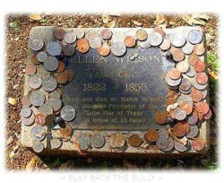 Leaving a penny at the grave means simply that you visited. A nickel indicates that you &amp; the deceased trained at boot camp together,while a dime means you served with him in some capacity. By leaving a quarter at the grave, you are telling the family