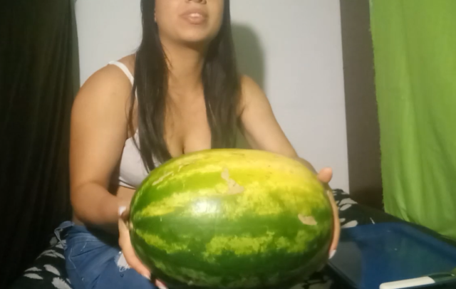 stuffed-bellies-always:Curvy Queen - Eating a Giant Watermelon