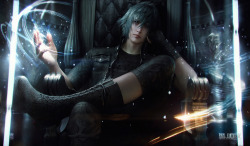 tincek-marincek:  Sky of the Night’s Light by tincek-marincek And here’s finished prince Noctis Lucis Caelum from Final Fantasy XV. You were able to see my cropped WIP a while ago. I drew him 46 hours in Photoshop CC. More info about the drawing you