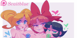 scaitblue-nsfw:  some ppg stuff for this month and more blossom , please check on patreon !   hnnng T T