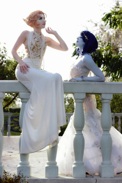kellykirstein: A Smile and A Song Cosplay (on Instagram and FB only) as Pearl, myself as Lapis. From our Gem Harvest inspired Wedding shoot. 