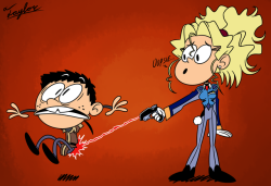 coonfootproductions: Halloween gets a little too real for Lincoln and Leni (she thought it was just a toy laser gun) 