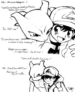 evilmel:  Oh shit I drew this over two weeks ago and I forgot to it on tumblr! So yeah, I drew my favorite scene from Mewtwo Returns (maybe even my favorite scene from the entire anime). I also drew Ash for the first time in almost 10 years. Fuck it,