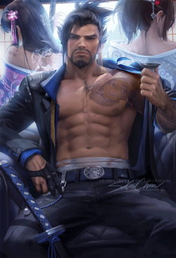 sakimichan:   My take on Hanzo in a suit :3 going for yakuza vibe with mei and dva in background &lt;3 nudie,PSD 3-4k HD jpg,steps, etc&gt;https://www.patreon.com/posts/16591234    