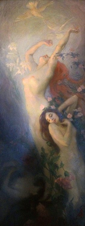 mermaidenmystic:“The darkness declares the glory of light.” ~ T. S. Eliot  L'aube (Dawn) ~1900 ~ Victor Prouvé (French painter, sculptor, and engraver, 1858—1943)