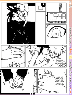 majin-lu:  NaruHina Month - Day 04: “Holding Hands”. “I’ve learned that sometimes all we need is a hand to hold and a heart to understand.”- William Shakespeare 5:48 am, January, 4th. Naruto’s memories and dreams of the future. Oh, and I feel