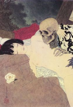 lectorconstante:  Because I could not stop for Death, He kindly stopped for me; The carriage held but just ourselves And Immortality.        (el poema es de Emily Dickinson, el dibujo de Takato Yamamoto) 