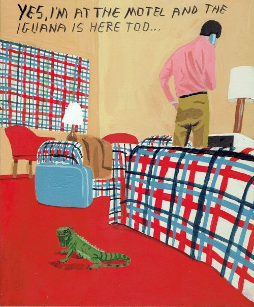 gentlemangeek:  mooncustafer:grundoonmgnx:Javier Mayoral, The Motel and the Iguana, 2021 Acrylic on panel, 8 x 9.5 in. I googled Mayoral and all his stuff is like this (though sometimes with more sex):   @artemispanthar 