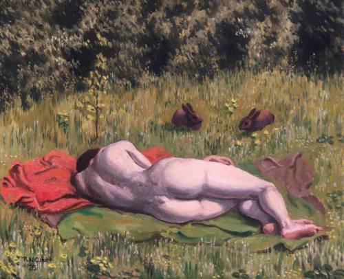 antonio-m:  “Reclining Nude in a Field” by Ralph Nicholas Chubb (1892–1960). English poet, printer and artist. Leamington Spa Art Gallery &amp; Museum, UK.           