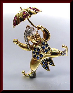 antiquejewelrynyc:                         14K YELLOW GOLD VINTAGE COURT JESTER PIN Set in 14k yellow gold, this vintage court jester pin is a bubbly and lighthearted addition to any jewelry collection.   The golden jester is dressed in a