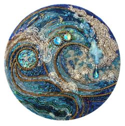 pearl-nautilus:  &ldquo;How inappropriate to call this planet Earth when it is quite clearly Ocean.&rdquo; —Arthur C. Clarke Beaded mosaic on wood-source: 