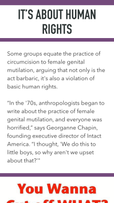wheel-skellington:  hominishostilis:  diet-dr-shasta-phd:  ballerinacowgirl01:  Really, y'all? Are we really going to equate circumcision with female genital mutilation? This is about boys boohooing because part of their penis is missing. Let’s not