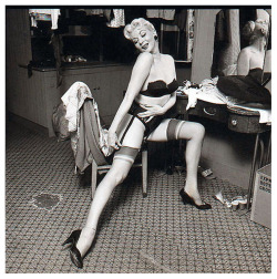 Libby Jones  Posing for a photograph in her dressing room.. 