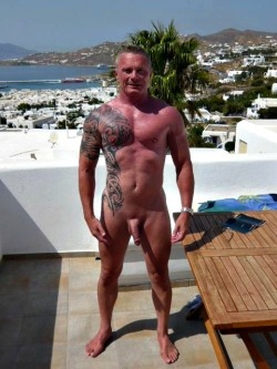 hot smooth inked dad on holiday - i&rsquo;d be having fun with him everyday on the balcony