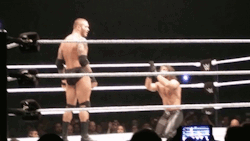 Seth Rollins begs for mercy and kisses Randy Orton’s boot! (X)