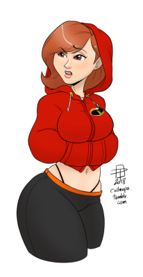 callmepo:  Quick personal piece - Helen Parr in a hoodie and yoga pants.  KO-FI / TWITTER  &lt; |D’‘‘‘‘