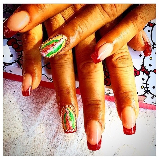 oosha nail wraps - Virgen de Guadalupe nail decals on my classmate’s...