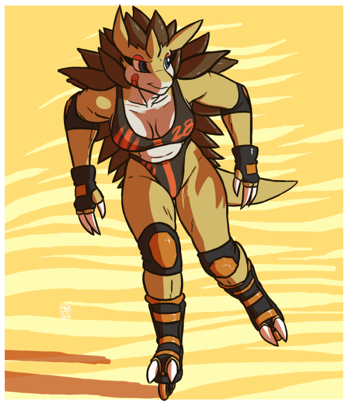 izzyink: Armored rollerblader  Sandslash is currently alone in the park, so she has a lot of free time to practice rollerblading. Do some neat tricks, gal!Sandslash belongs to Game Freak/Nintendo. 