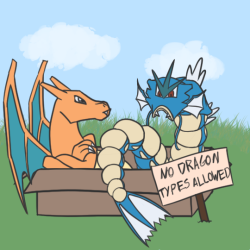 overexciteddragon:  Based on this Because I still think it’s hilarious that neither of these Pokémon are dragon types, but even if they made their own little “I don’t need no dragon type” club, everyone needs to remember that Mega Charizard X