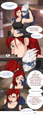 dangoblr:  like… how can you not fall in love with Shep’s freckles.Garrus can be smooth sometime,agree? #couple_rare_resting_time    #btw_she_is_not_dead    