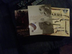 My mother in law knows us too well. She got Nick a book about the Romans, and one about firearms, and she got me the Marilyn Monroe book I&rsquo;ve had my eye on for months. On top of the Marilyn Monroe book is the silver spoon bracelet with the purple