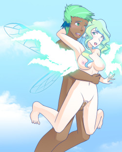 Some sky sex! A version with my usual wing ears and ephemeral wings, and a more “normal” version for you boring people