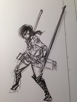 Isayama Hajime shares a new sketch of Mikasa, wielding the new weapons as seen in SnK chapter 75!
