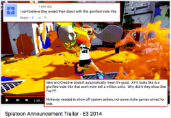 slbtumblng:  zabam93:  slbtumblng:  zabam93:  inzergue:  A lot of the comments on Splatoon’s very first trailer were posted shortly after it was revealed and they’re super bizarre to read in retrospect  Considering that Splatoon is now irrelevant